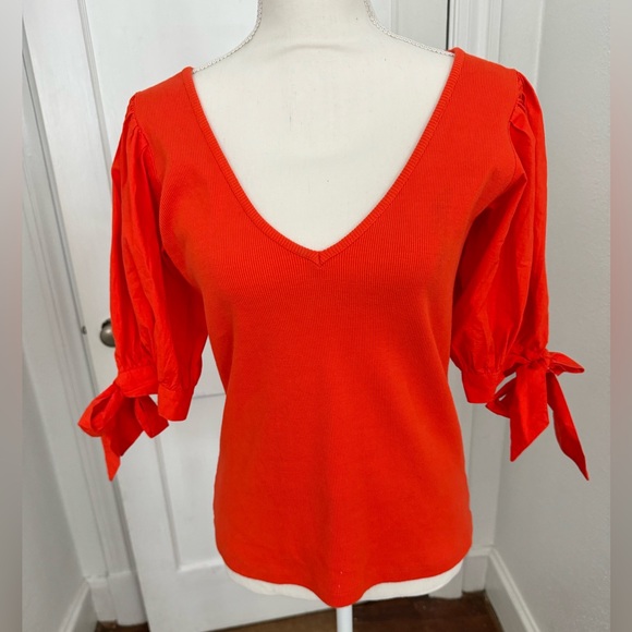 Maeve Tops - Maeve by Anthropologie dark orange puffy sleeve top shirt M